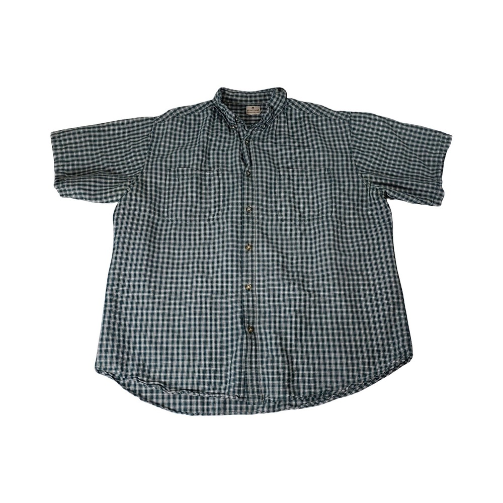 Puritan Mens Green Plaid Short Sleeve Button Down Shirt Natural Fiber XL